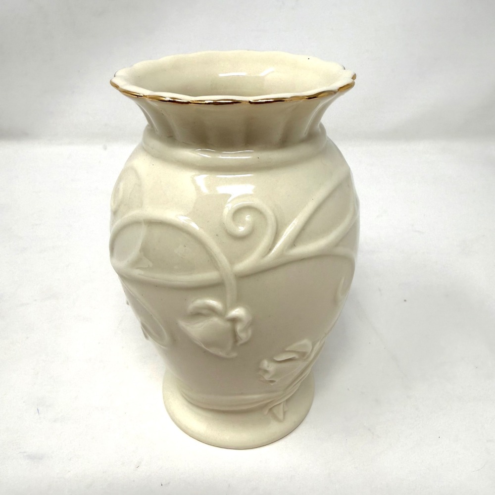 Lenox Floral Melody Flare Posey Vase Cream Gold Trim Ceramic 4in 828692